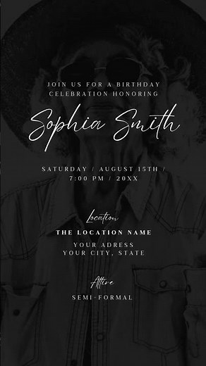 Aged to Perfection Video Invitation | 60th 70th 80th Birthday Canva Template | Black Minimalist