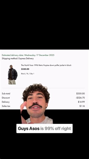 Frugal Season on Instagram: "ASOS is 99% OFF right now 😳 Right now ASOS is showing huge discounts for some users with a promo code that’s circulating. Just add anything to your cart, try the code GOLDENTICKET, and see if it applies for you. Stuff like this doesn’t last long and gets patched fast, which is why we always share these as soon as we spot them. 👉 If you want alerts the moment deals and price errors pop up, check out the free group in our bio that’s where we drop everything first."