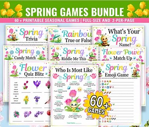 Spring Games Bundle, Spring Party Games, Spring Family Games, Office Spring Games, Printable Spring Games, Spring Activities, Seasonal Games - Etsy