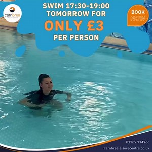 £3 swim session TOMORROW! Our £3 Friday swim sessions are a fantastic way to get the whole family active in 2025. Come along for a swim for only £3 per person. BOOK NOW: https://carnbrealc.gladstonego.cloud/book | Carn Brea Leisure Centre Trust
