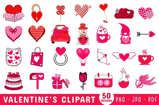 Valentine PNG Clip Art Bundle: Valentine's Day Heart, Gnome, Cupid Graphics & Clipart - Etsy