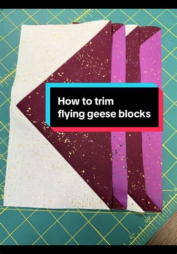 Anytime I trim flying geese (especially days like today where I’m seemingly doing them all day) I feel the need to share how easy these are to trim without a special ruler. I’ll never try to tell someone they can’t buy a new ruler (I have tons) but you don’t NEED one! As long as you have a square ruler at least as big as your trim size, you’re golden. #quilting #quilttok #quiltingtiktok #foryoupage #quilt