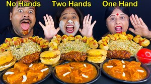 36K views · 1.6K reactions | No Hands Vs One Hand Vs Two Hands Challenge - Noodles, Chili Momo, Fuchka, Burger, Chicken Satay | Indian Eating Show | Facebook