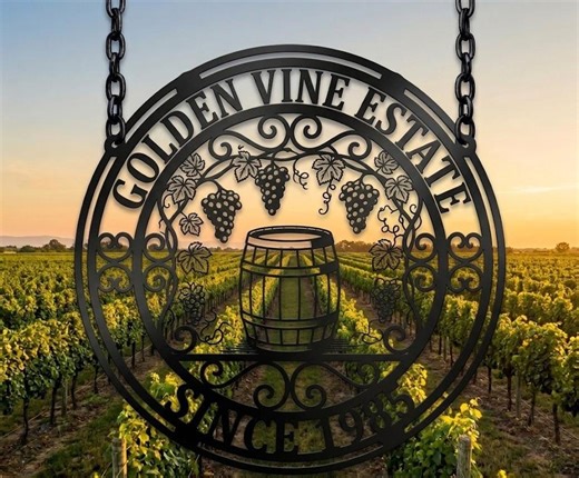 Custom Vineyard Metal Sign, Winery Sign, Golden Vine Estate Decor, Personalized Grape Farm Wall Hanging - Etsy