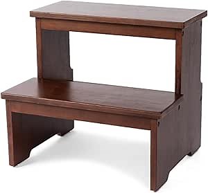 StrongTek Bamboo Two Step Stool for Adults and Kids, Bed Stepstool with Anti-Slip Bottom, Heavy Duty for Kitchen, Bathroom, Bedside Step Stool, Wooden Step Stairs 350 lbs Capacity (Dark Chocolate)