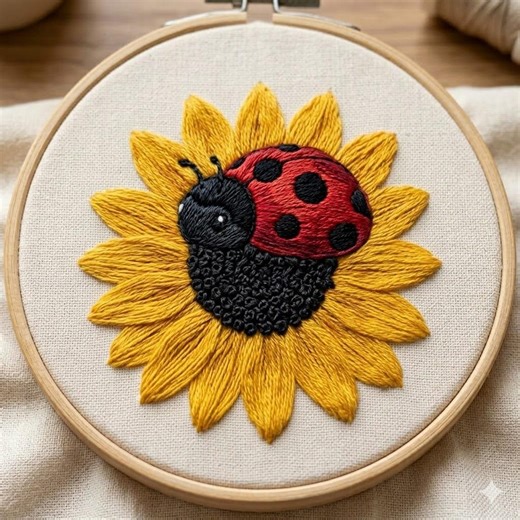 Ladybug on Sunflower Hand Embroidery Design, Sunflower Embroidery Pattern PDF File - Etsy