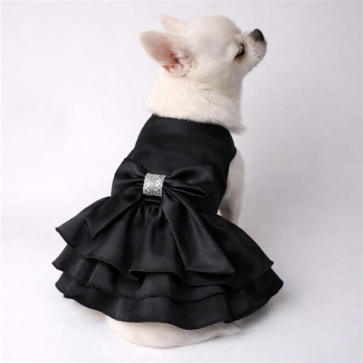 Elegant Black Dog Dress | Satin Party Dress - Etsy
