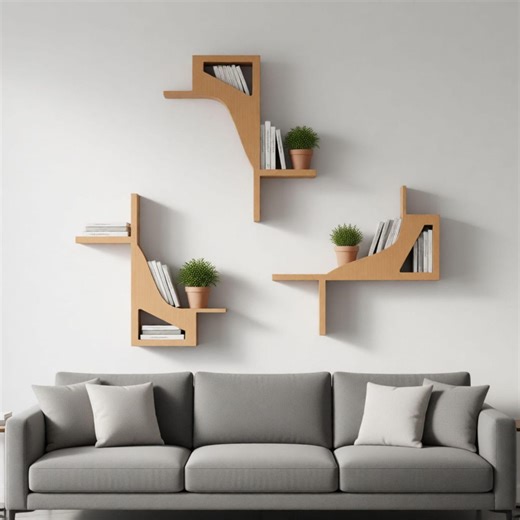 Modular Floating Wall Shelf STL for CNC Wood | Geometric Reversible Shelf Design | Wall Mounted Storage File - Etsy