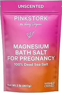 Pink Stork Pregnancy Bath Soak – Unscented Magnesium Flakes for Bath or Foot Soak – Pure Dead Sea Salt – Relief for Pregnancy Aches, Swollen Feet, and Stress – Clean, Fragrance-Free – 2 lb