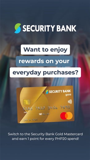 The Security Bank Gold Mastercard rewards you with points on every spend, so you can enjoy the things you love even more!  Redeem free flights, shopping sprees, and more exciting rewards with your points! Switch to Security Bank Gold Mastercard today. Click the button below to start your application ⬇️ Security Bank Corporation is regulated by the Bangko Sentral ng Pilipinas www.bsp.gov.ph | Security Bank | Facebook
