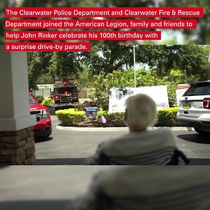 198K views · 10K reactions | When a veteran of World War II turns 100, a community turns out to celebrate his special day. We were honored to be a part of John Rinker's surprise drive-by party, along with Clearwater Fire & Rescue and dozens of others. We salute you, sir, and thank you for your service in the U.S. Army! | Clearwater Police Department | Facebook
