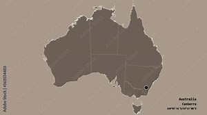 Victoria, state of Australia, with its capital, localized, outlined and zoomed with informative overlays on a administrative map in the Stereographic projection. Animation 3D