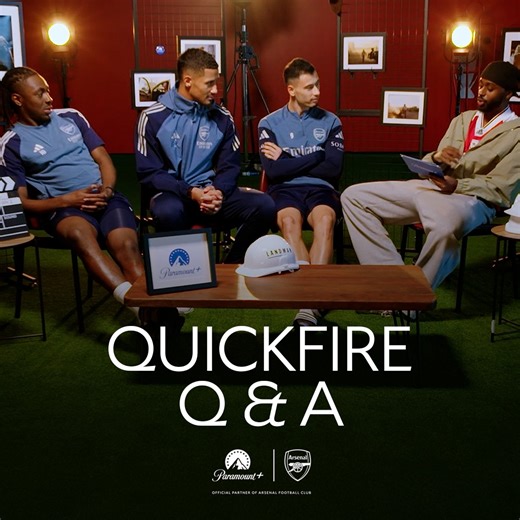 📋 Positional swap 🔥 Dressing room energy 🤠 Cowboy hat wearer Ebere Eze, William Saliba and Gabriel Martinelli take on a series of quickfire questions on what fuels them inspired by the @paramountplus series Landman 📺 | Arsenal