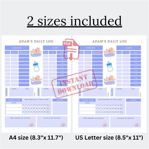 Editable Baby Boy Daily Log Printable, A4 Baby Routine Tracker PDF, Feeding Sleep Diaper Change Tummy Time Record Sheet, Editable Infant Log - Etsy