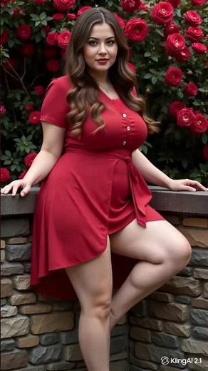 Beautiful Plus-Size Woman in Red Dress Posing with Roses🌹#plussizemodel #plussize #shorts #ytshorts