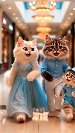 “Royal Cat Family in Light Blue Outfits 👗✨ | Cutest Shopping Walk Ever!”#cat #funny