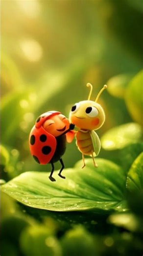 Cute Ladybug & Firefly Friendship Animation | Sweet Bugs on a Leaf | 🐛🪲 #shorts #kids