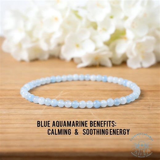 March Birthstone Bracelet, Handmade Blue Aquamarine Stretch Jewelry, Tiny 4mm Dainty Gift for Her - Etsy
