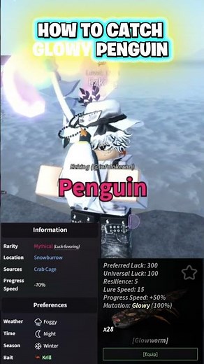 How To Catch Glowy Penguin witch Crab Cages #roblox #fisch