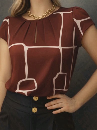 FunnyeS Women Vintage Daily Round Neck Pleated Short-Sleeved Printed Blouses #Blouse #tshirtformen