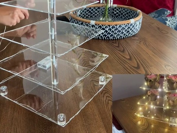 6 Tier Cupcake Stand Clear Acrylic Cupcake and Cake Stand Hold 100 Cupcake Tower for Dessert Display with Led Light for Birthday, Wedding, Mother Day Decoration Blue