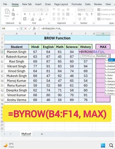 BYROW Function in Excel – Explained in 60 Seconds! | Excel BYROW Formula – Quick & Easy #excel