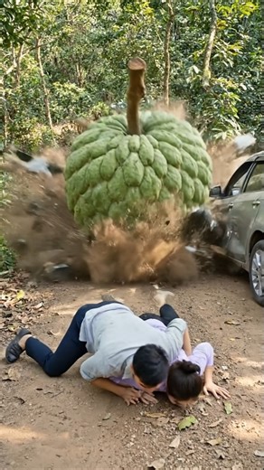 Giant custard apples falling from tall trees are too dangerous. #viralvideo #funny