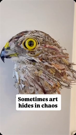 Маас on Instagram: "Anamorphic sculptures made from trash are a form of art where the artist assembles compositions from waste materials (metal, plastic, broken objects, household garbage) that look like a chaotic pile from one angle but turn into a recognizable image or shape when viewed from a specific point. The key here is anamorphosis, an artistic technique of perspective distortion. The image is intentionally “broken” in space so that it forms the correct shape only from the right viewing 