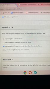 Chapter One QuizFunctionalist psychologists foQuiz: Chapteou... | Filo