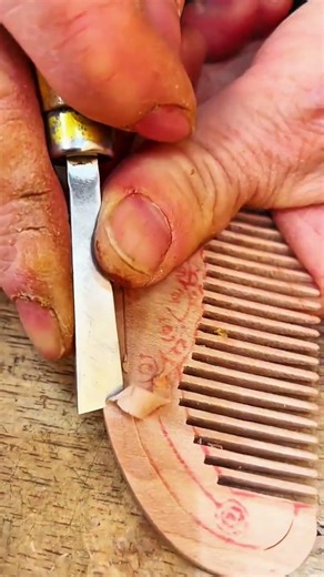 Chisel carving fine comb patterns in wood, crisp rhythm of morning woodworking craft