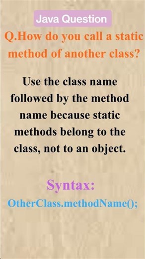 Static method = No object needed, just class power!”❓#shortvideo #shorts #qa #interviewmcq