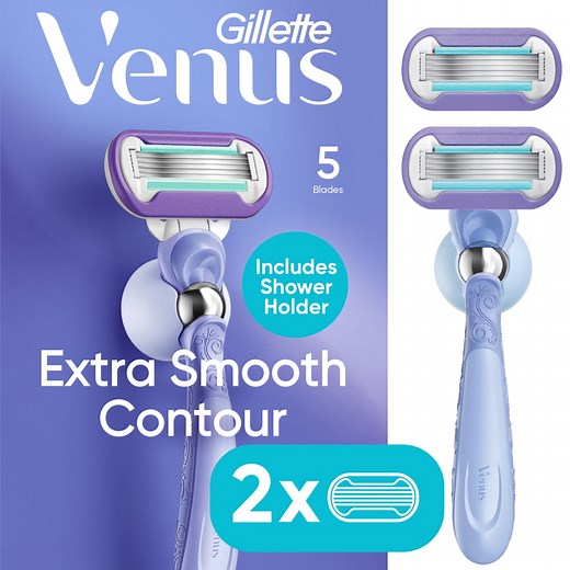 Venus Deluxe Smooth Swirl Razor for Women, 5 blades, Manual Razor, Handle 2 Razor Blade Refills, Purple