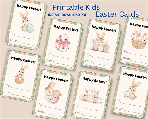 Printable Easter Mini Cards With to From, Cute Bunny Spring Easter Cards Classroom Gifts, Pastel Easter Basket Cards PDF Instant Download - Etsy