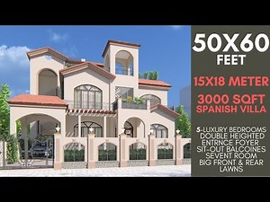 50X60 Feet House Design | Luxurious Spanish Style Villa for Royal Living | ID-073
