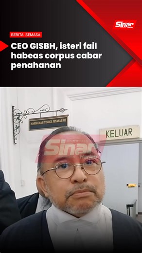 CEO GISBH, isteri fail habeas corpus cabar penahanan Ketua Pegawai Eksekutif GISB Holdings Sdn Bhd (GISBH), Datuk Nasiruddin Mohd Ali, memfailkan permohonan habeas corpus (penahanan salah) di Mahkamah Tinggi Johor Bahru, pada Rabu, lapor wartawan Sinar Harian, Nor Azura Md Amin. Ia bagi mencabar penahanannya mengikut Akta Kesalahan Keselamatan (Langkah-langkah Khas) 2012 (SOSMA 2012). Artikel: https://www.sinarharian.com.my/article/693905/berita/semasa/ceo-gisbh-isteri-fail-habeas-corpus-cabar-p