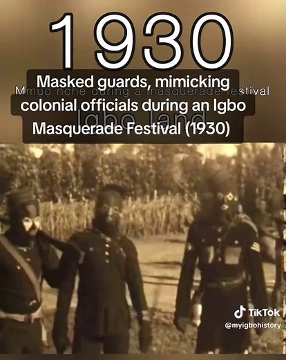 1930 Masked guards, mimicking colonial officials during an Igbo Masquerade Festival (1930) pt 4. Basden Collection 3 – Dancing Competitions & Masks. Archive Ref: 2006/070/1/3 Oruginal Format: 16mm black & white, silent Credit: Bristol Archives — British Empire & Commonwealth Collection. Licence: Creative Commons CC BY-NC-ND 4.0 🌀🖤🦅 #IgboMasquerade #Mgbedike #aghoghommonwu #mbaukwu #nibo