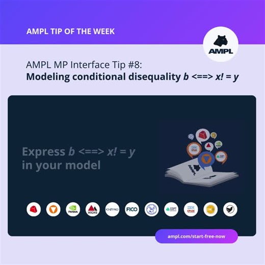 AMPL MP Interface TIP #8: Modeling conditional disequality b ⇔ (x != y)