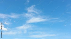 Cloud Formations in Time Lapse Effects. Cotton Cloud Cluster on Blue Sky Background. Beautiful Cloudscape Moving and Transforming