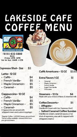 Waldenwoods today only BOGO on our full brand new coffee menu. Open 10 AM to 3 PM. #train #coffee #free #cafe