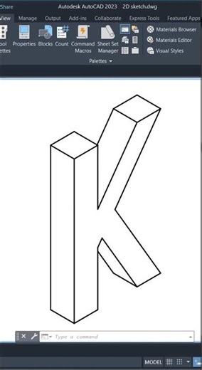 Isometric Alphabet Drawing – K | 3D Letter K in AutoCAD (A to Z Isometric Series) #alphabet #drawing