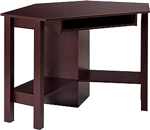 Corner Computer Desk, Triangle Corner Desk with Keyboard Tray and Storage Shelves, Compact Corner Writing Desk, Work Desk for Home Office, Small Corner Desks for Small Spaces(Cherry)