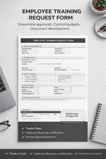 Employee Training Request Form Template | 2-page Approval & Cost Tracking - Etsy