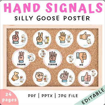 Silly Goose Classroom Hand Signals Posters – Editable PPTX - Finger signals