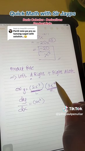 Replying to @clangz28 Product rule ng derivatives #PaturoSirJp