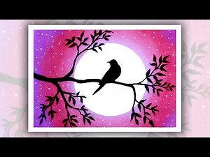 How to draw an alone Bird, Easy Oil Pastel Drawing for Beginners, moonlight Drawing