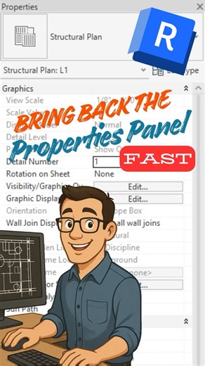 Fastest Way to Add & Remove the Properties Panel in Autodesk Revit #revit #revittutorial #revit2026