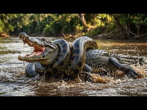 Wild Life Amazon Jungle – The battle between Anaconda vs Caiman Crocodile