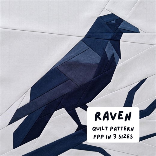 Raven Quilt Pattern FPP Foundation Paper Piecing Block Crow Witchy Dark Academia Gothic Decor Animal Sewing Template Art Spooky Bird Project - Etsy