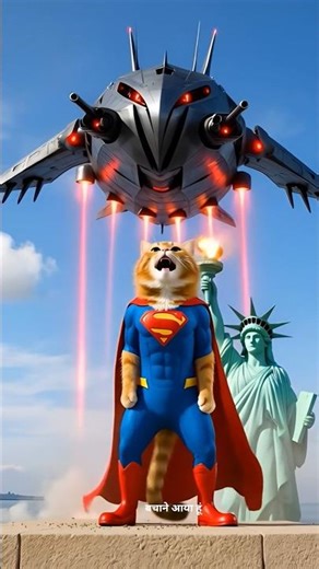 👽🛸Alien vs Supercat 😼 Cat saves America, New York City #alien #superman #avengers #shortsvideo