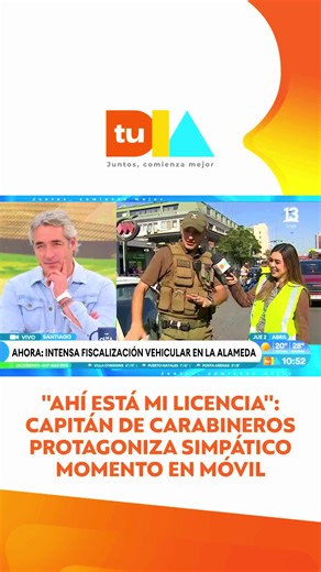 Colaboró tras fuga de conductor: El capitán de Carabineros Fabián Marambio protagonizó un simpático momento en plena fiscalización registrada por #TuDía ☝🏼 #tudia13 ☀️de LUNES A VIERNES desde las 7:50 horas por las pantallas del 13 y www.13.cl 💻🖥️📱
